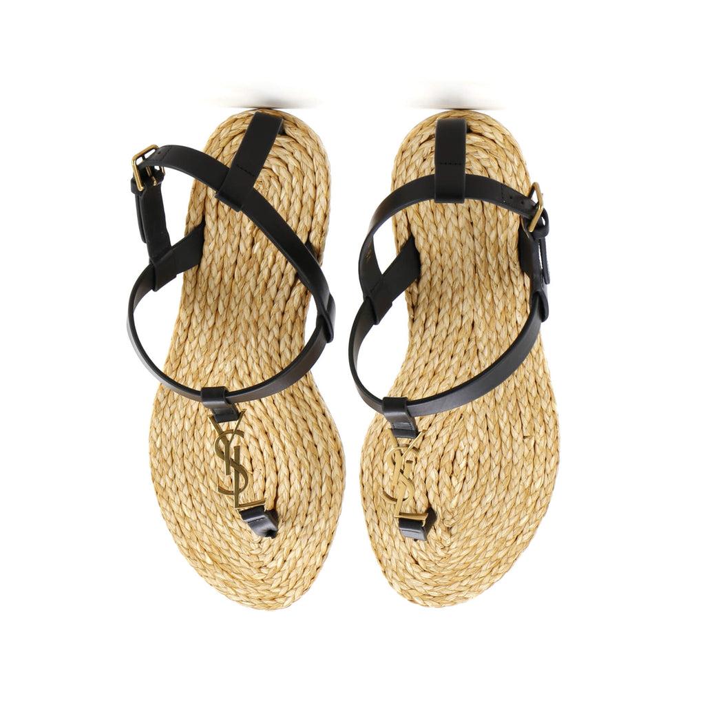 Women's Monogram Thong Sandals Leather and Raffia