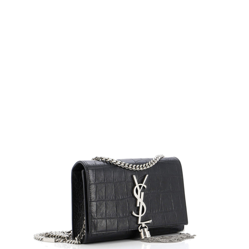 Classic Monogram Tassel Crossbody Bag Crocodile Embossed Leather Small