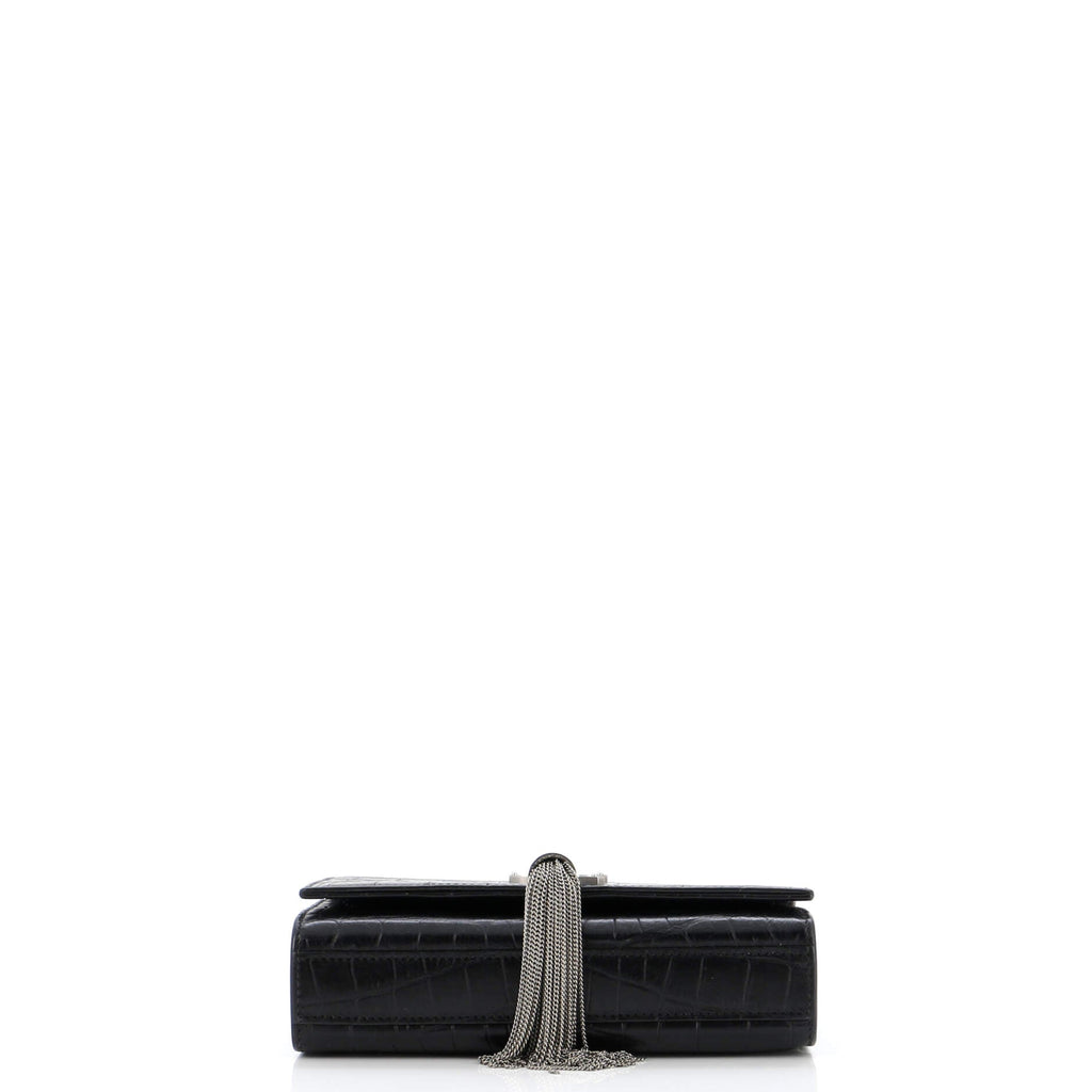 Classic Monogram Tassel Crossbody Bag Crocodile Embossed Leather Small