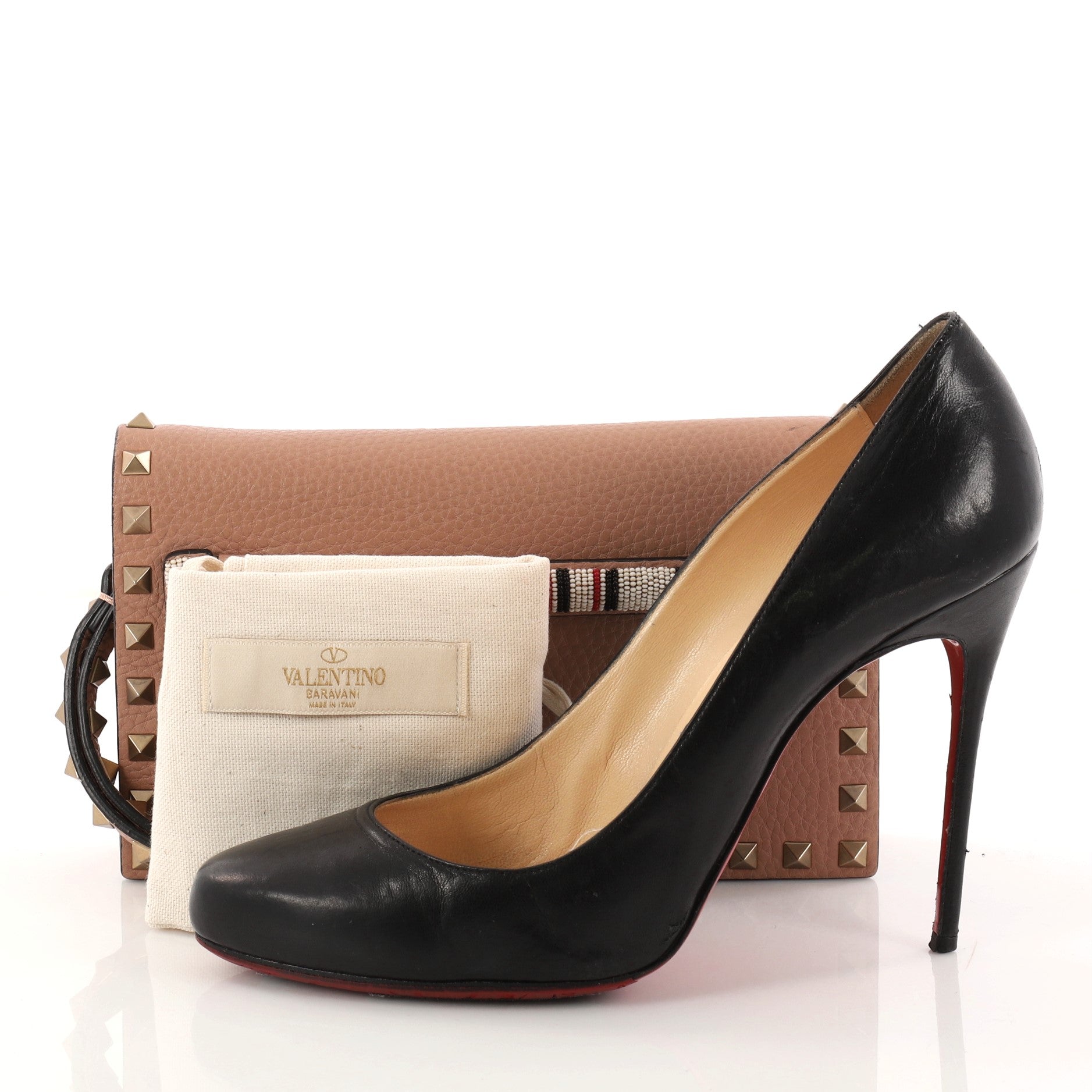 Rockstud Flap Clutch Beaded Leather Small