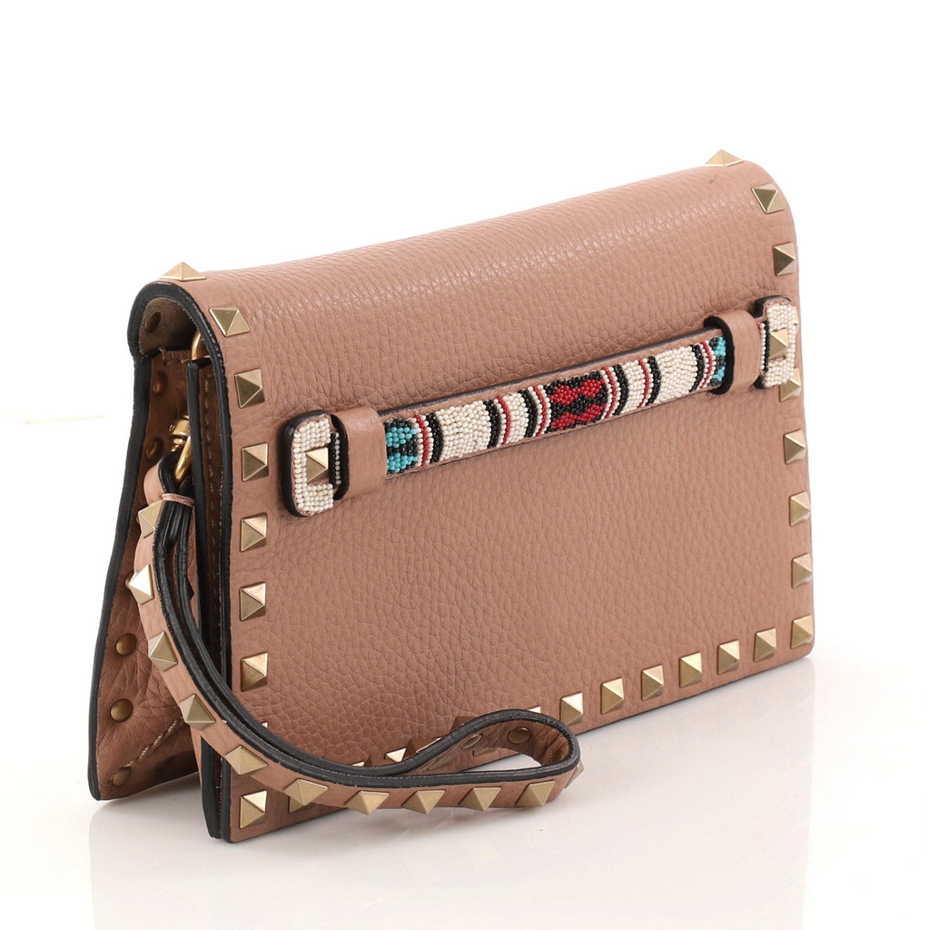 Rockstud Flap Clutch Beaded Leather Small