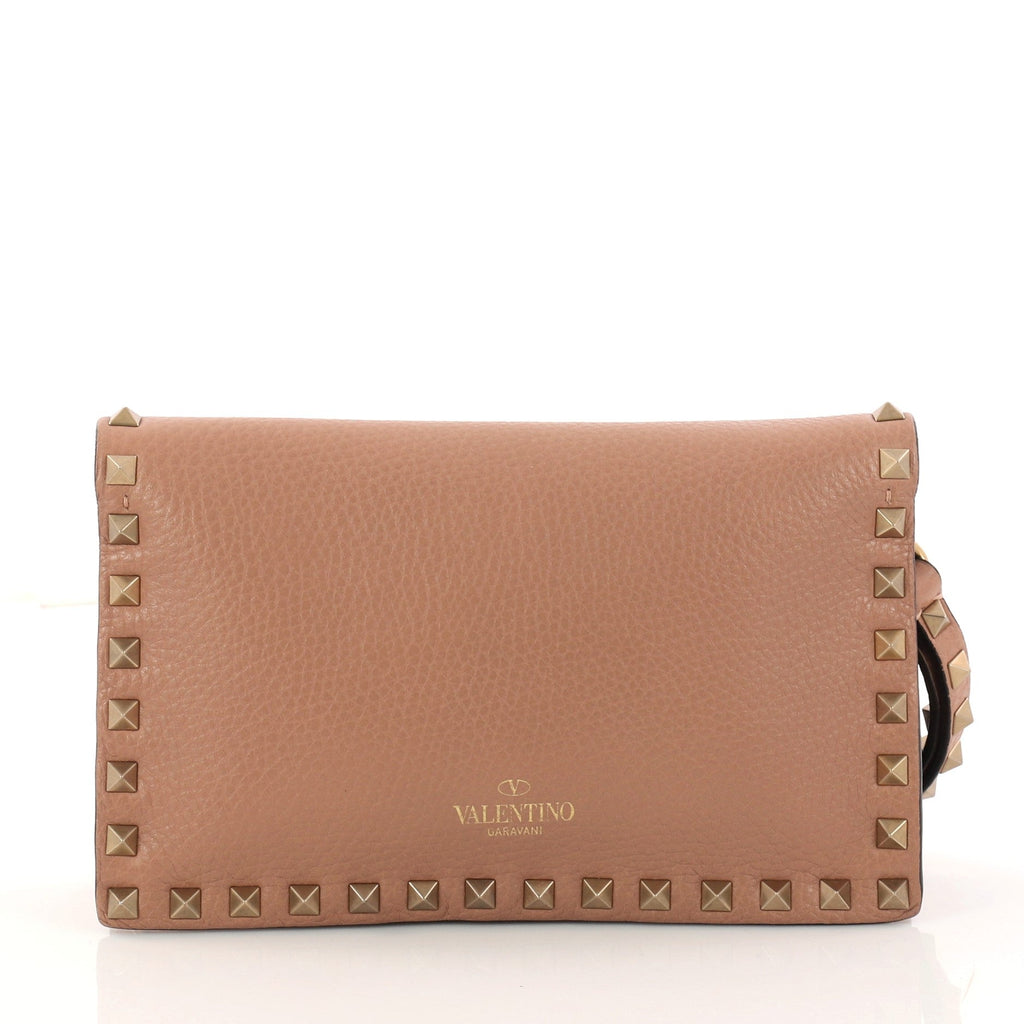 Rockstud Flap Clutch Beaded Leather Small