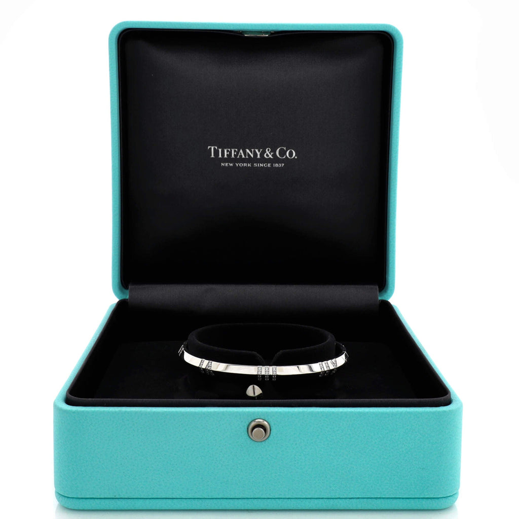 Atlas X Closed Hinged Bangle Bracelet 18K White Gold with Diamonds Narrow