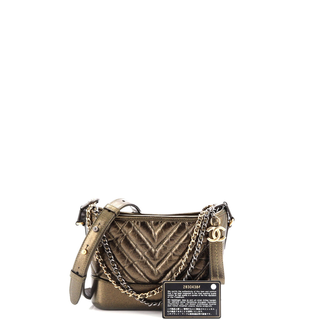 Gabrielle Hobo Chevron Metallic Aged Calfskin Small