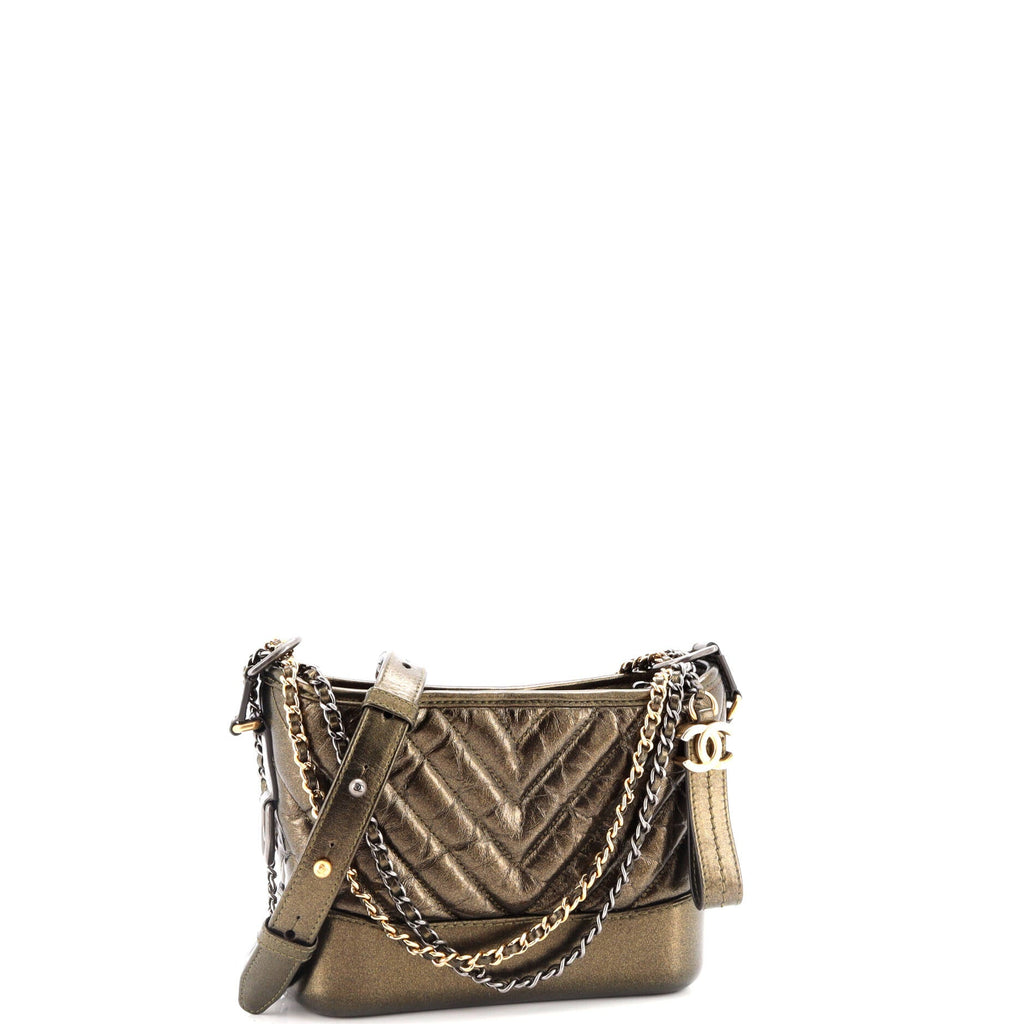 Gabrielle Hobo Chevron Metallic Aged Calfskin Small