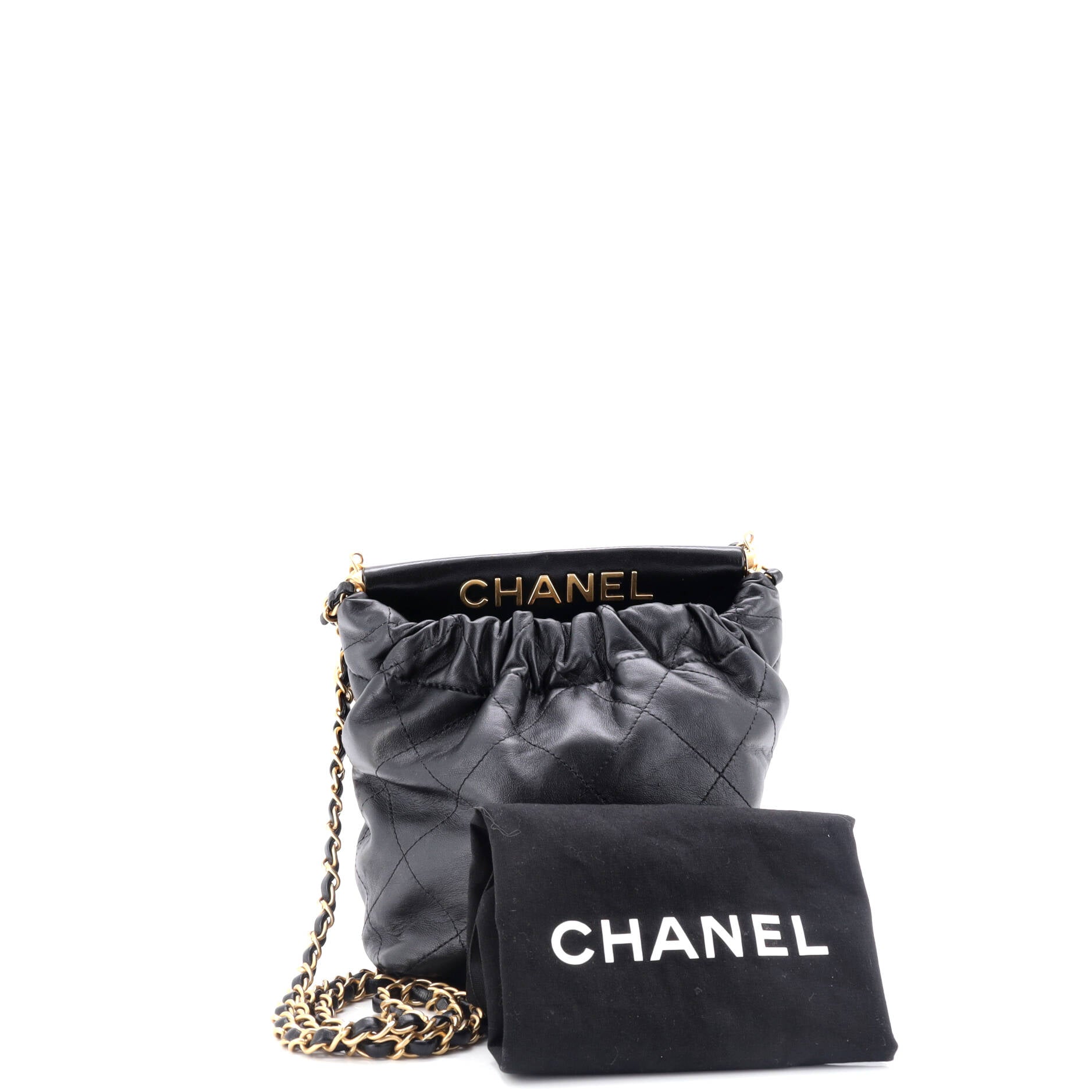 Resin Charms Chain Bucket Bag Quilted Lambskin Small