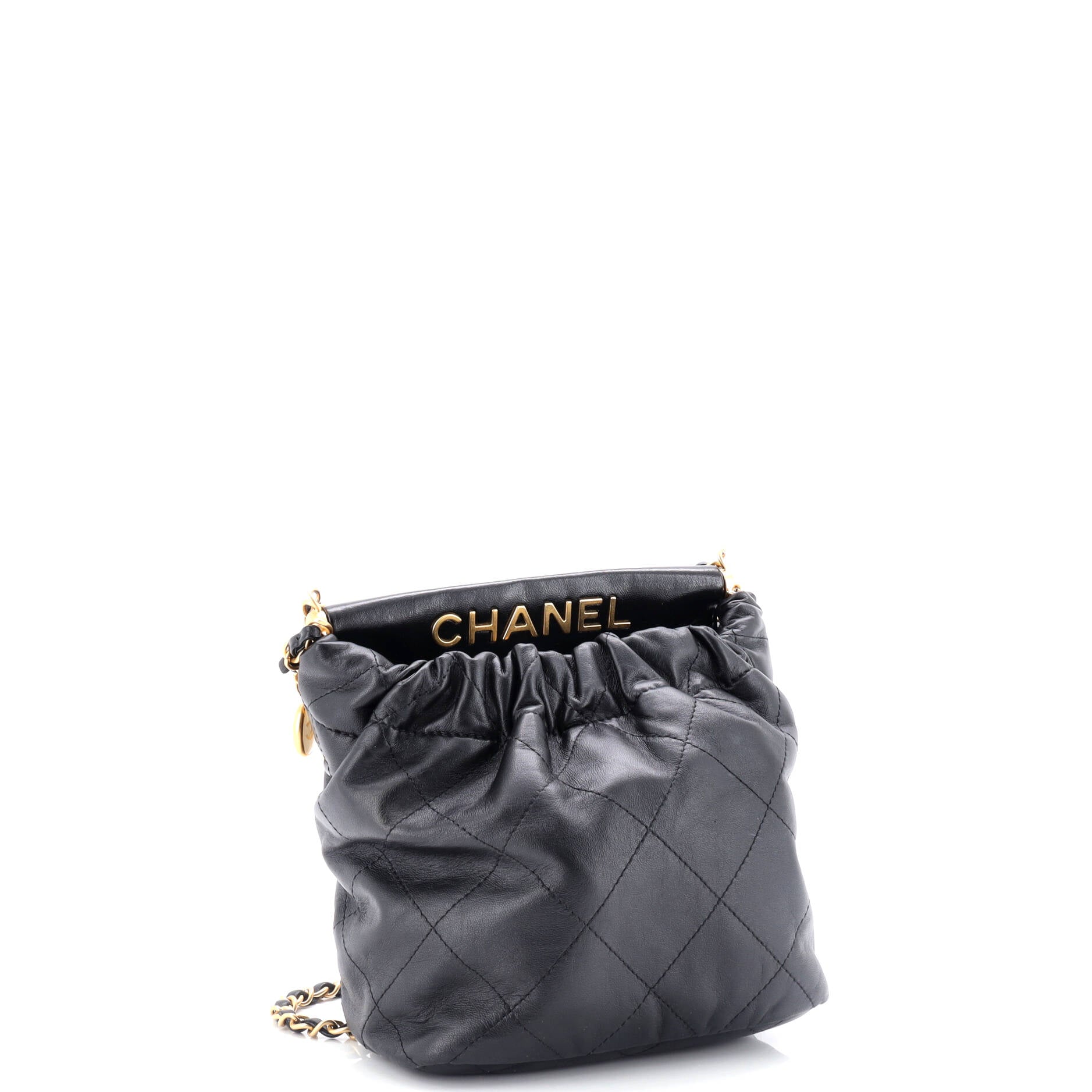 Resin Charms Chain Bucket Bag Quilted Lambskin Small