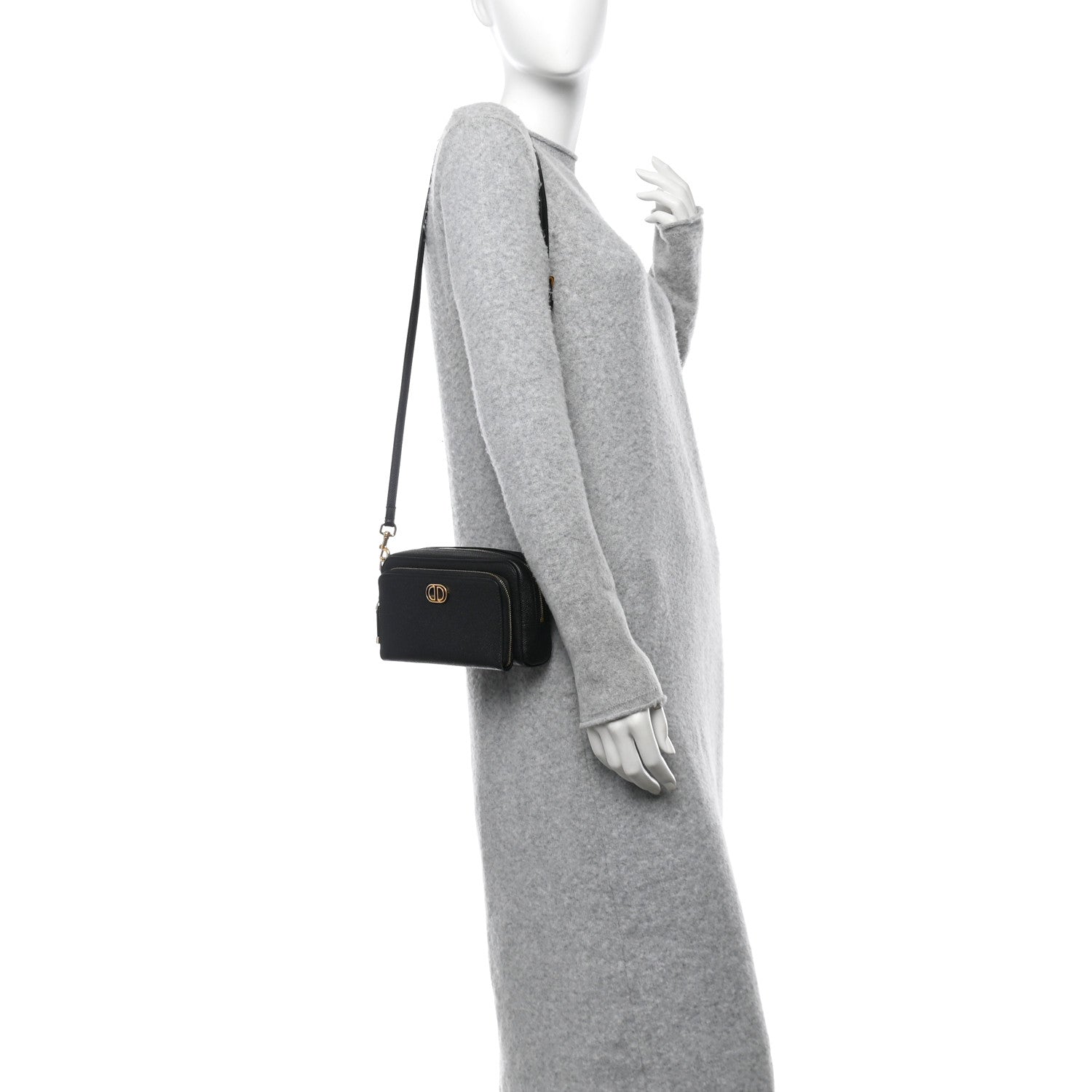 Grained Calfskin Caro Double Pouch Black