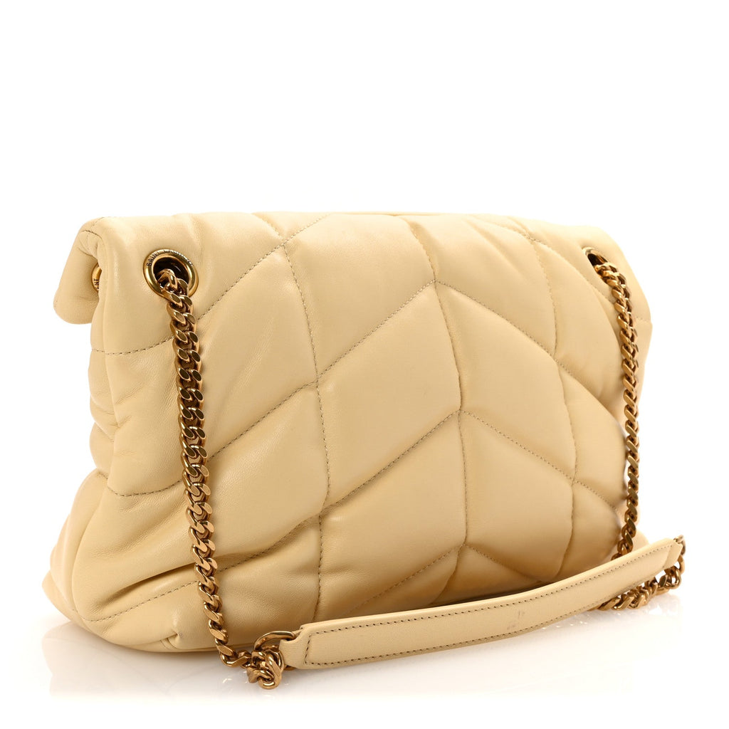 Lambskin Quilted Small Loulou Puffer Monogram Chain Satchel Jaune Pale