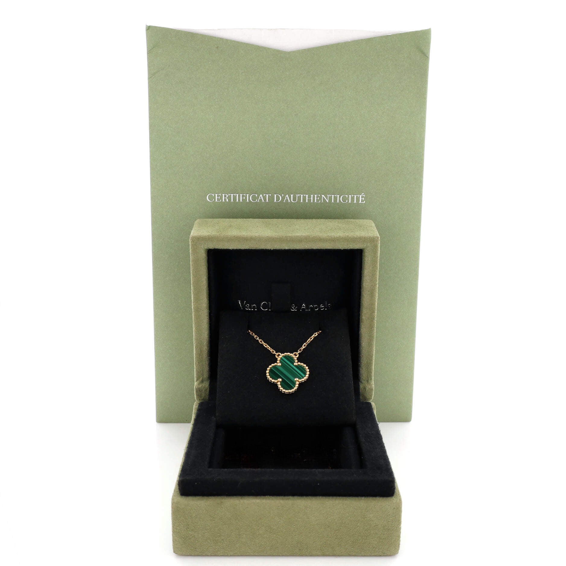 Vintage Alhambra Pendant Necklace 18K Yellow Gold and Malachite