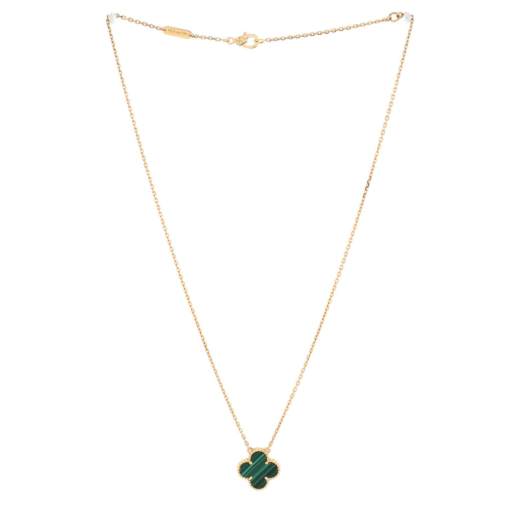 Vintage Alhambra Pendant Necklace 18K Yellow Gold and Malachite