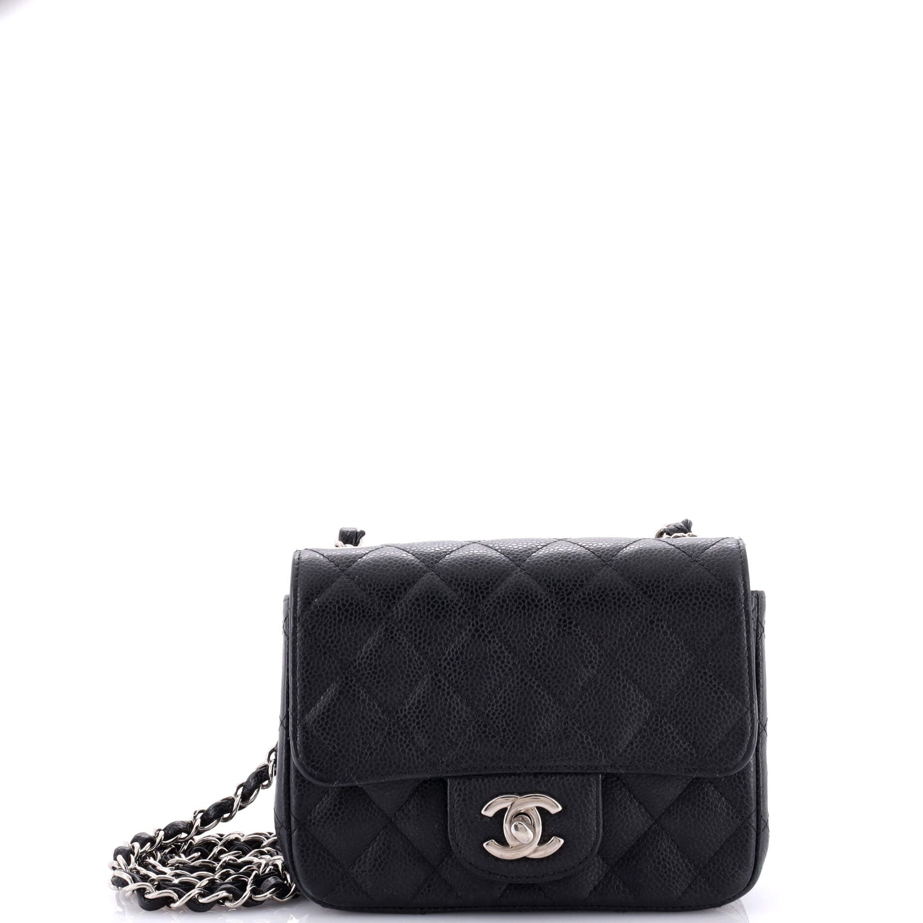 Square Classic Single Flap Bag Quilted Caviar Mini