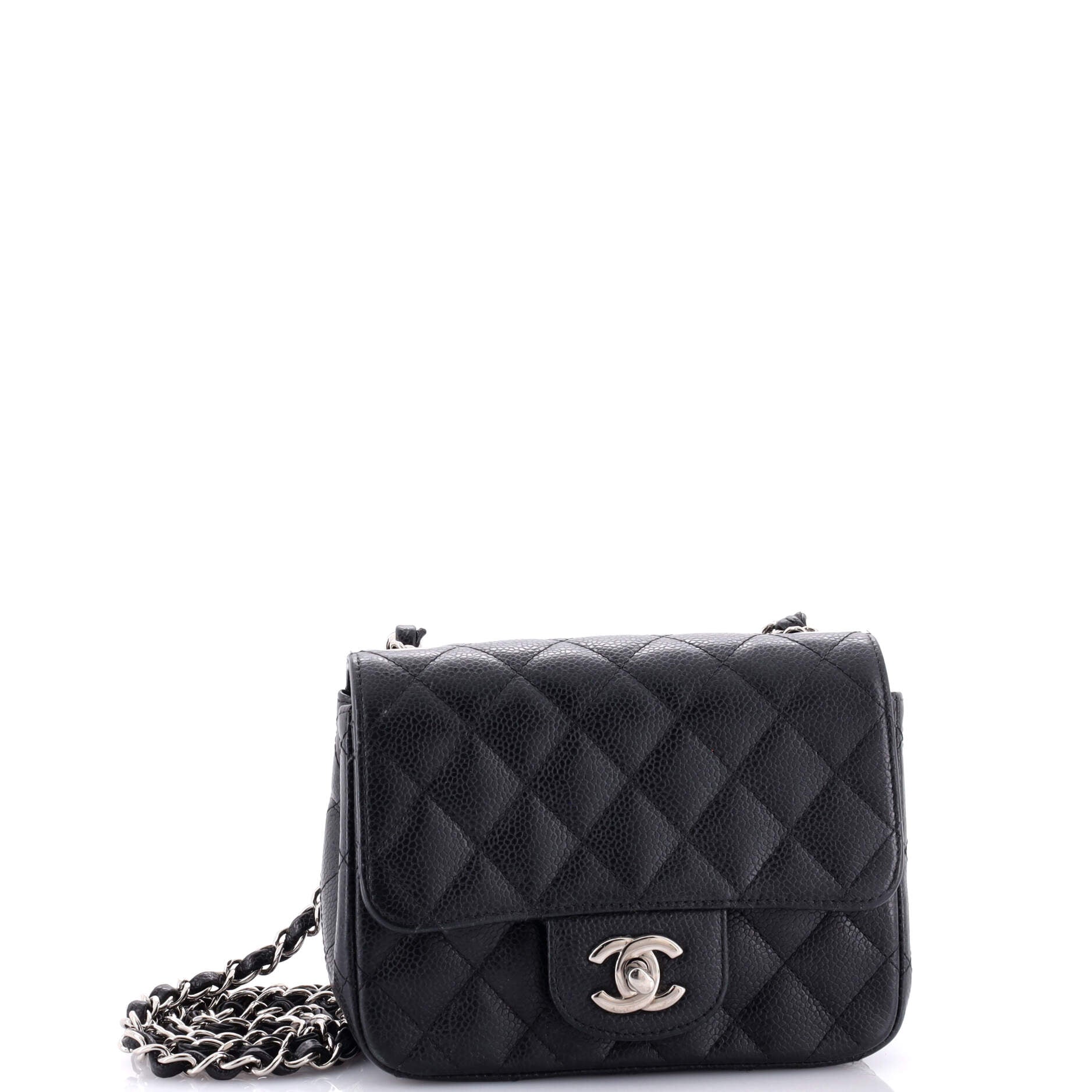 Square Classic Single Flap Bag Quilted Caviar Mini