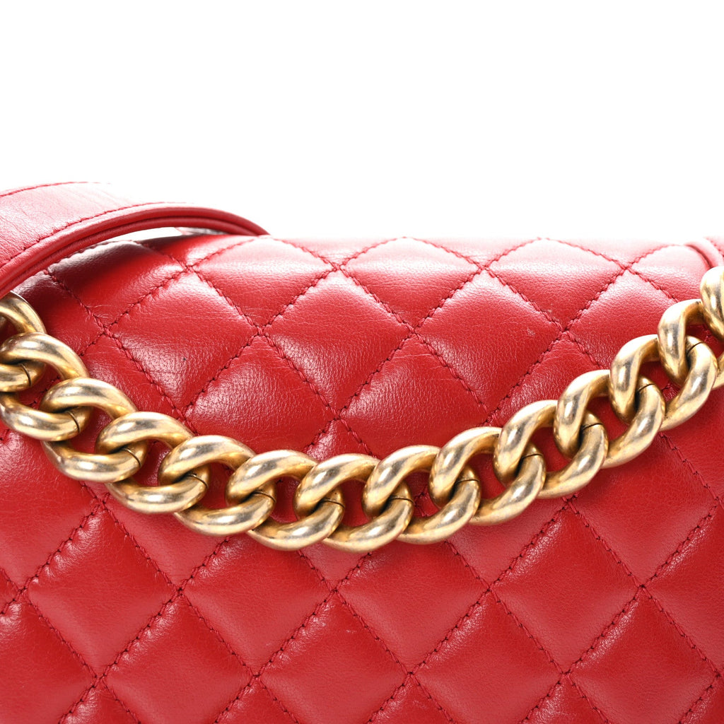 Lambskin Quilted Small Boy Flap Red