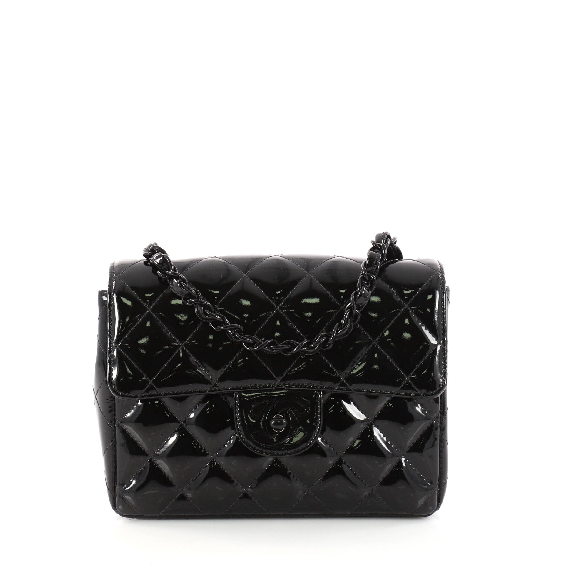 Vintage Square CC Resin Flap Bag Quilted Patent Mini