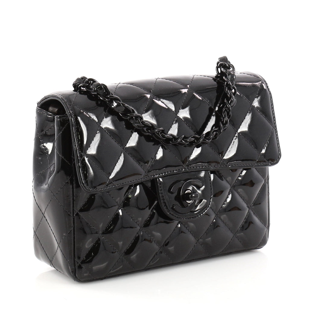 Vintage Square CC Resin Flap Bag Quilted Patent Mini