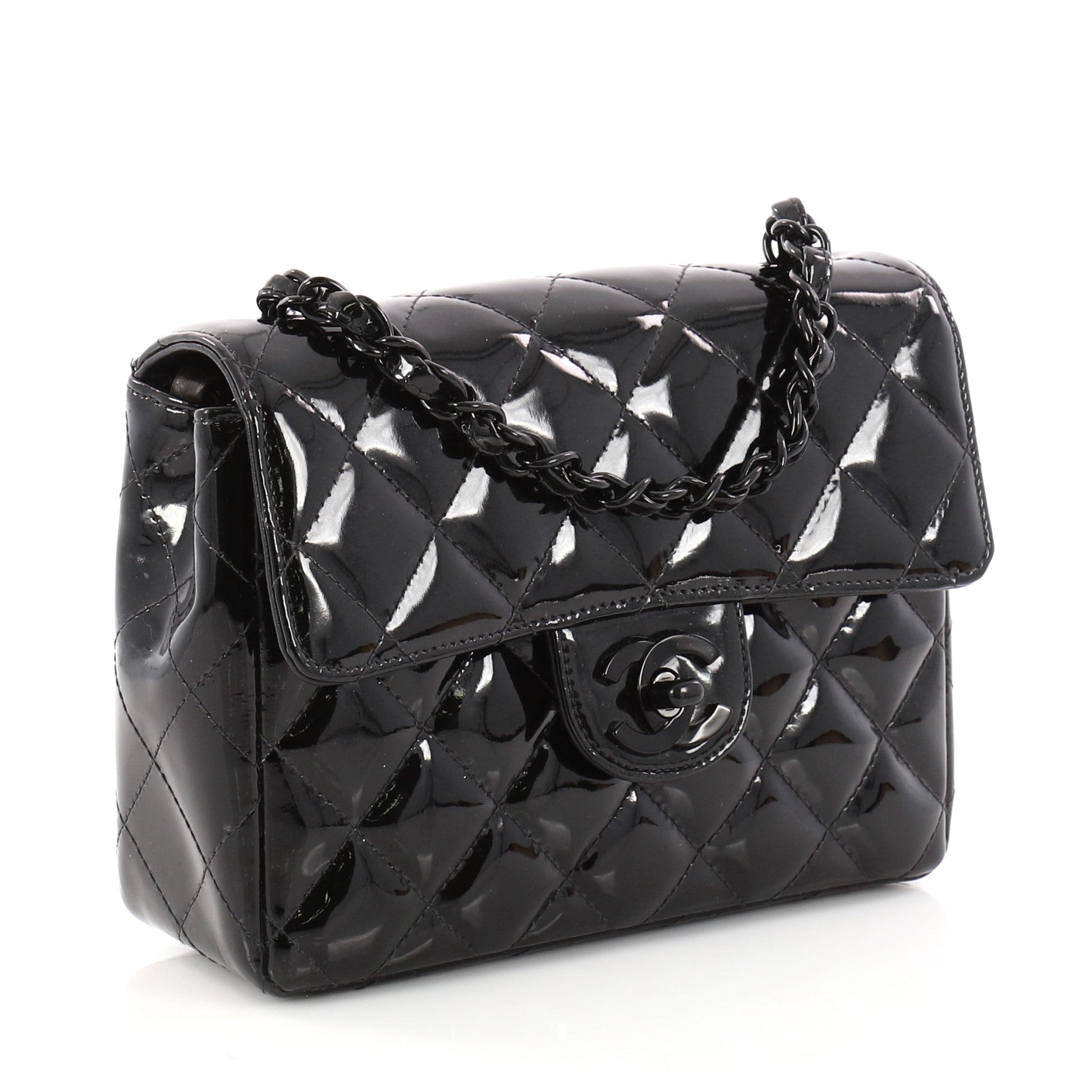 Vintage Square CC Resin Flap Bag Quilted Patent Mini
