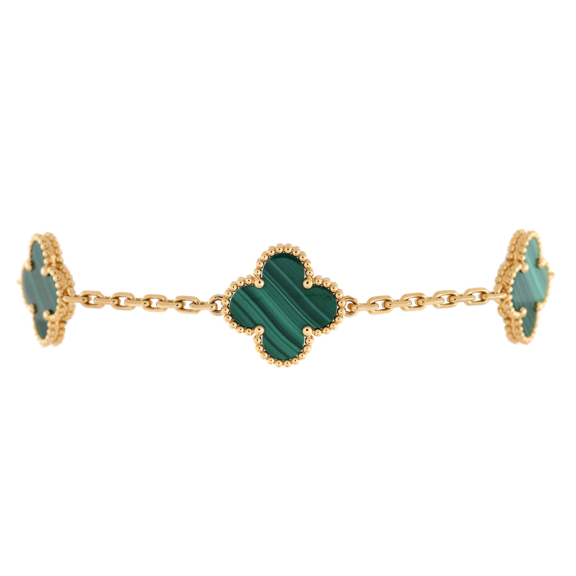 Vintage Alhambra 5 Motifs Bracelet 18K Yellow Gold and Malachite