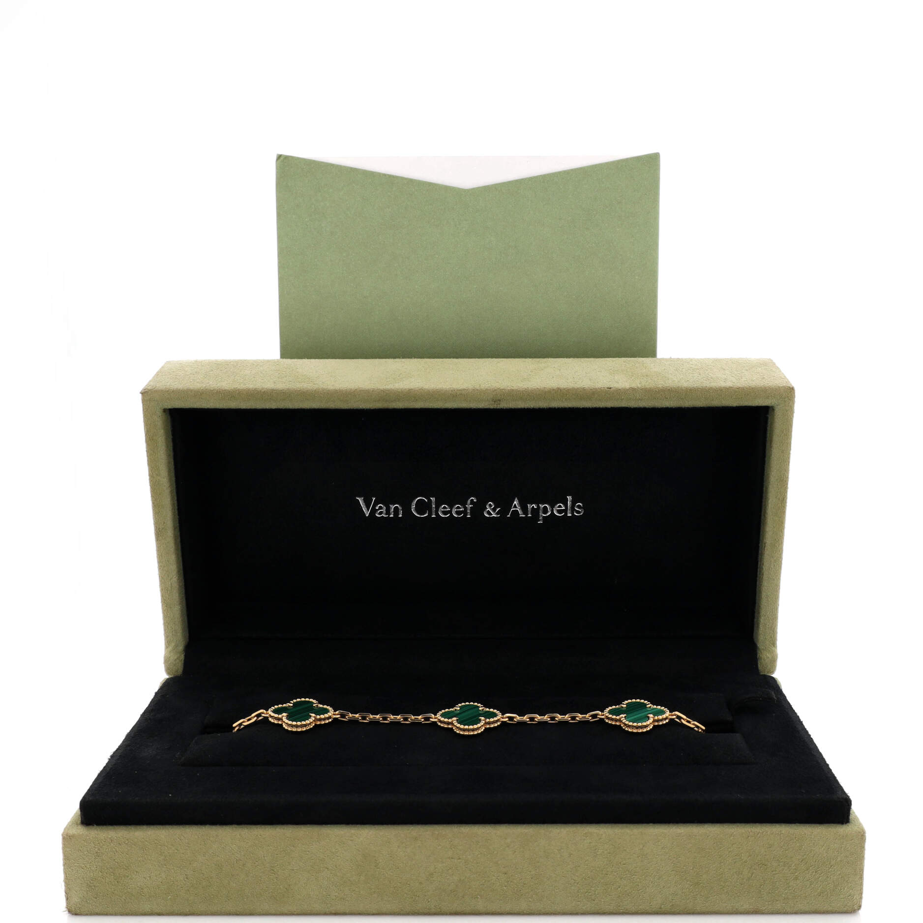Vintage Alhambra 5 Motifs Bracelet 18K Yellow Gold and Malachite
