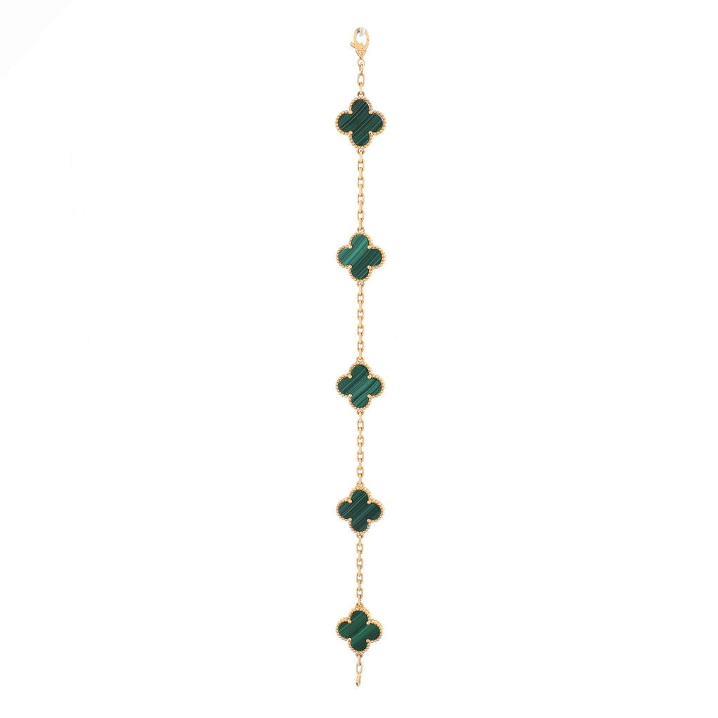 Vintage Alhambra 5 Motifs Bracelet 18K Yellow Gold and Malachite