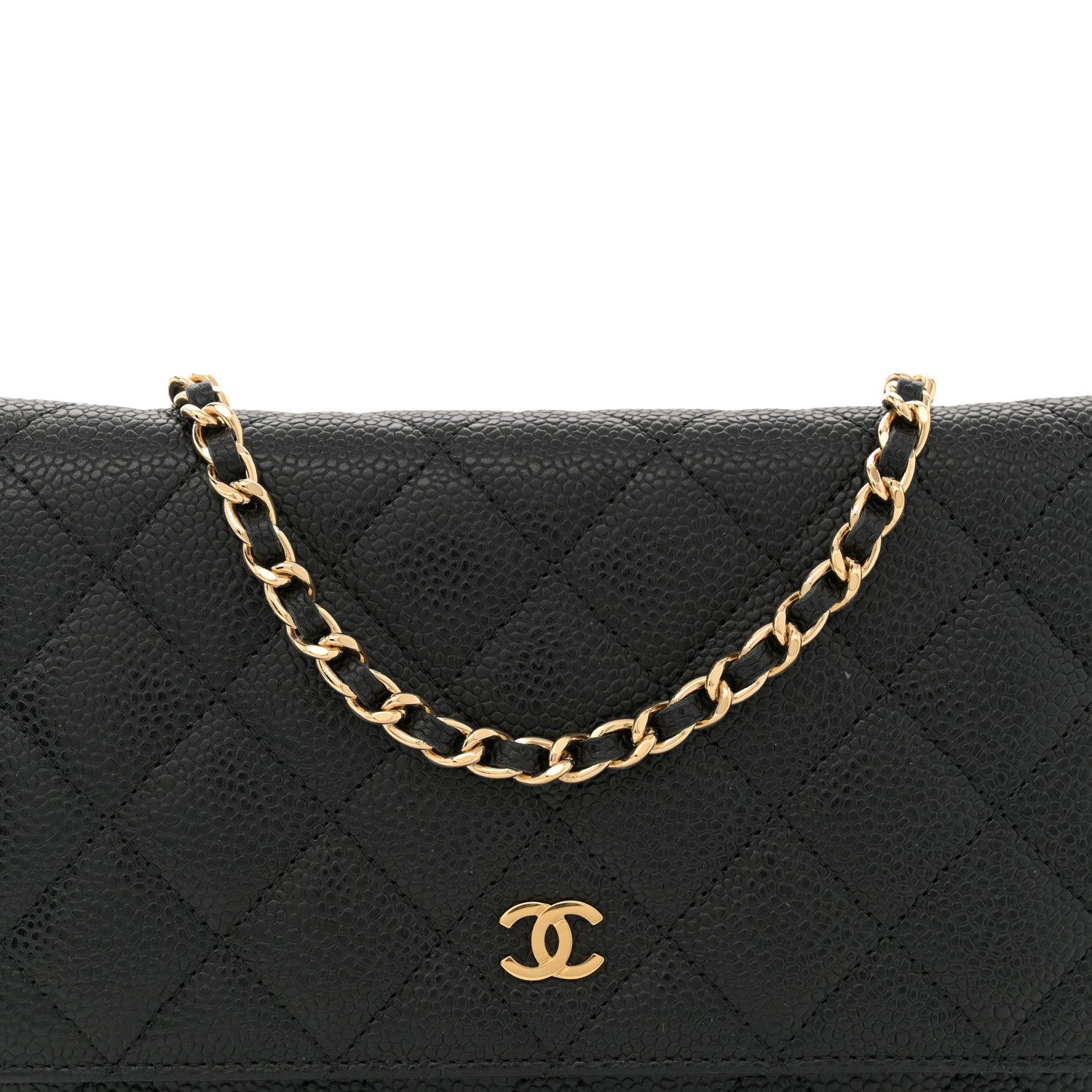 Caviar Quilted Wallet on Chain WOC Black