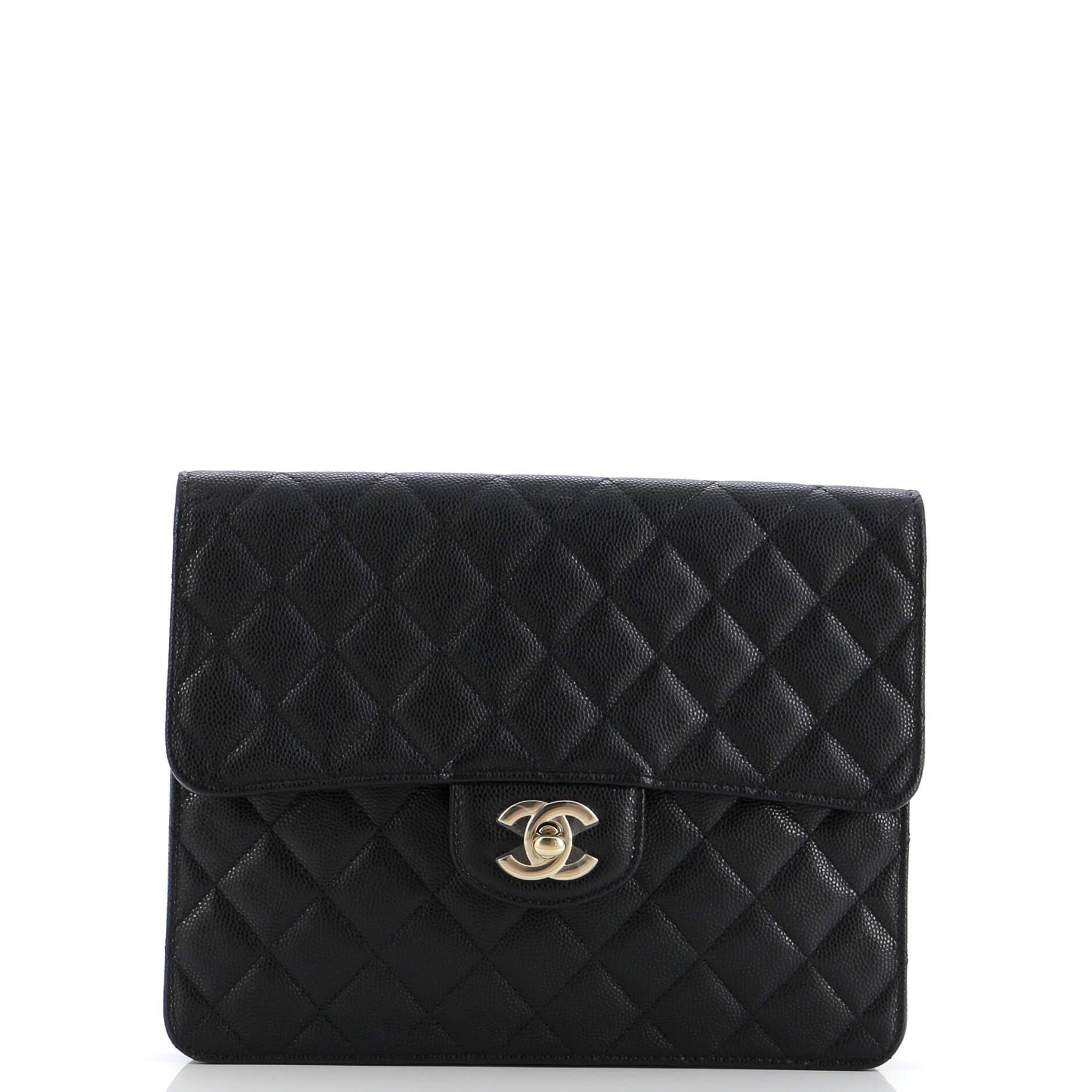 Square Classic Flap Clutch Quilted Caviar