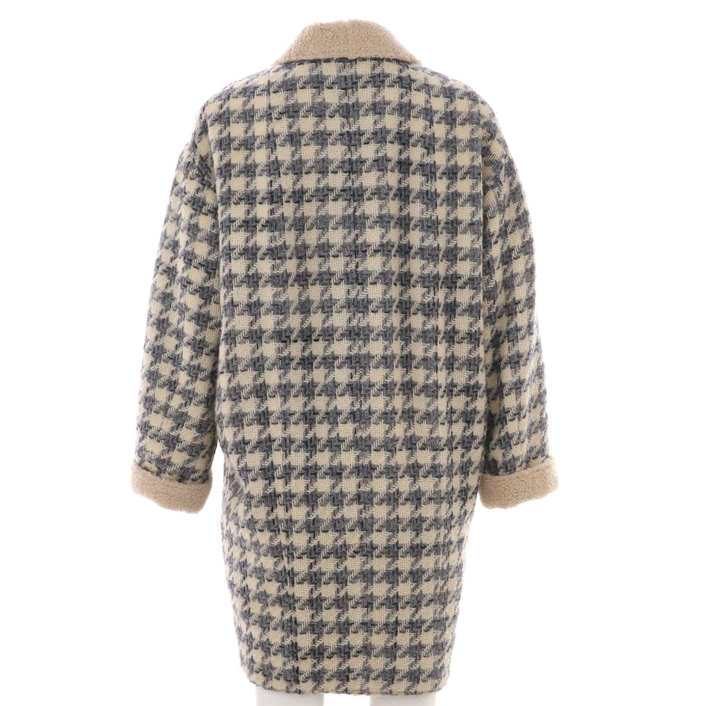 Women's Vintage Houndstooth Button Up Coat Wool Blend with Shearling