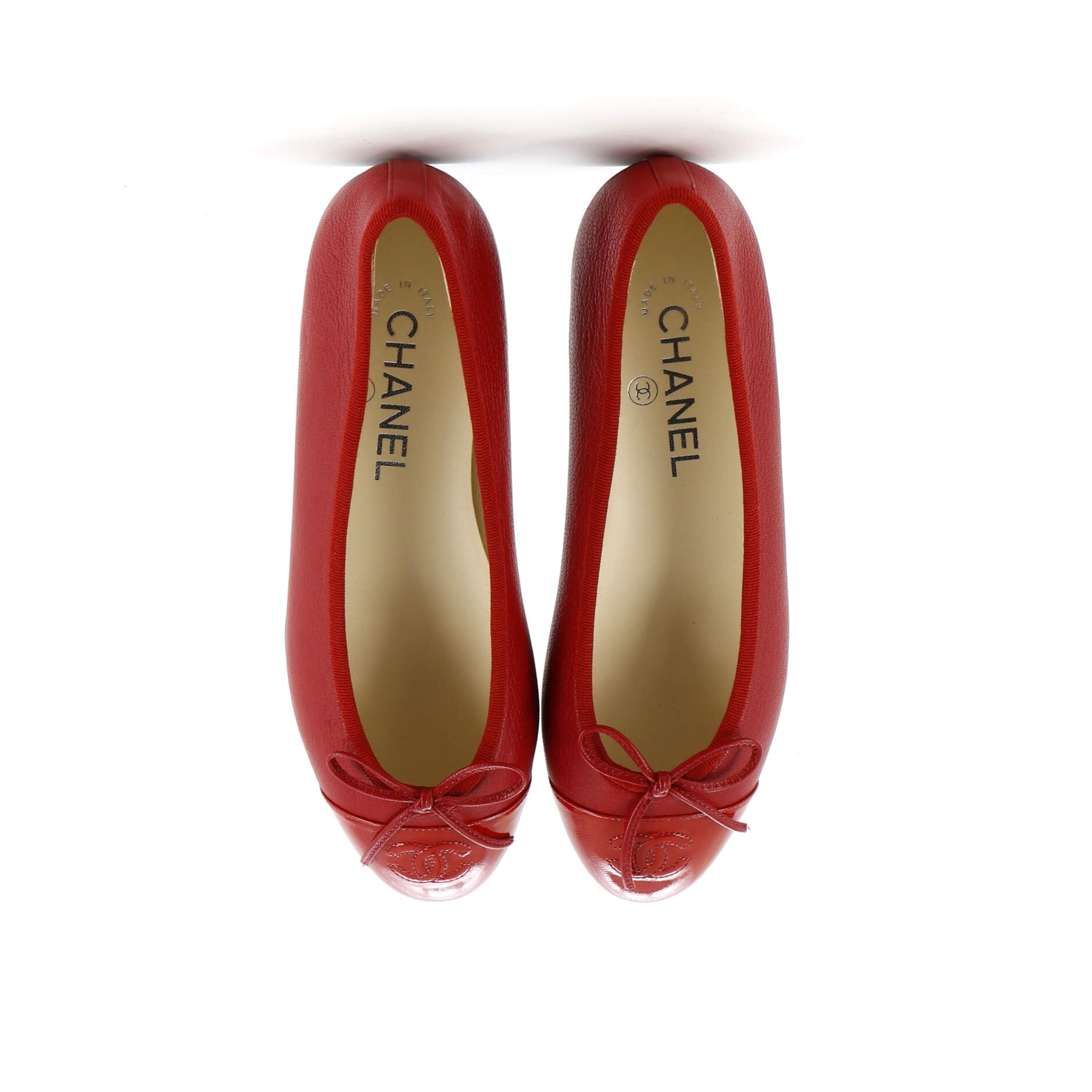 Women's CC Cap Toe Bow Ballerina Flats Leather and Patent