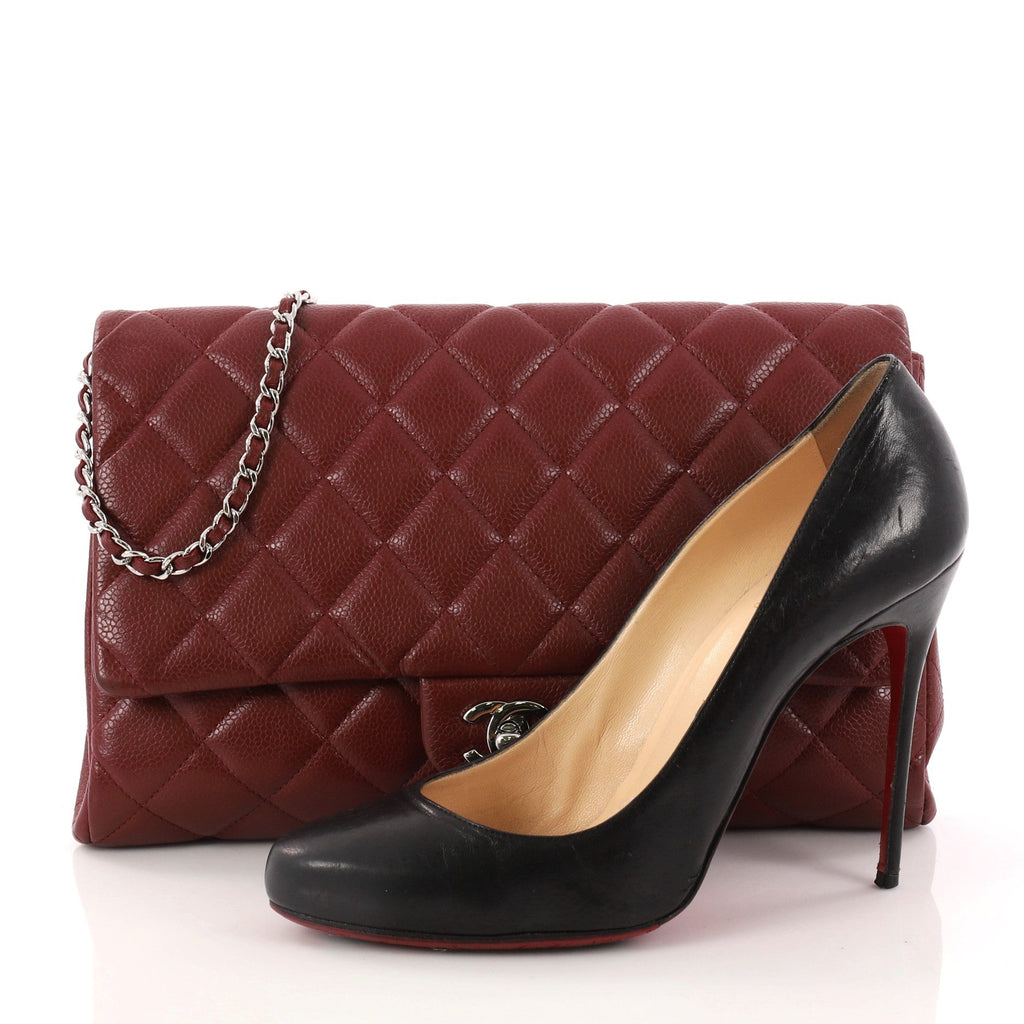 Clutch with Chain Quilted Caviar