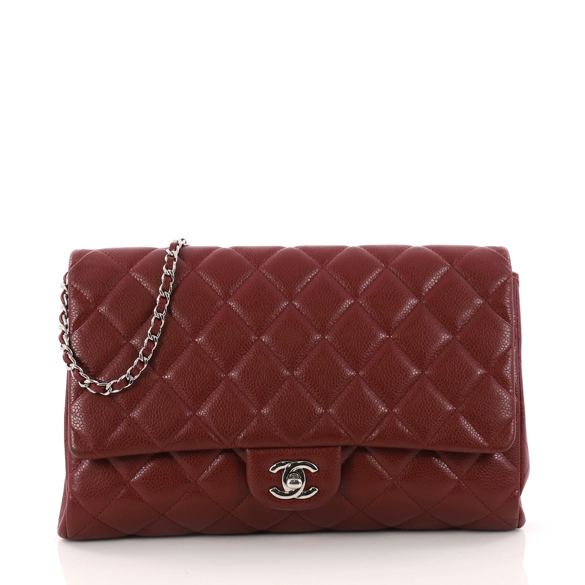 Clutch with Chain Quilted Caviar
