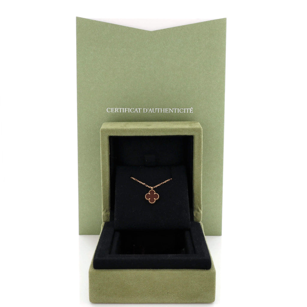 Sweet Alhambra Pendant Necklace 18K Rose Gold and Carnelian