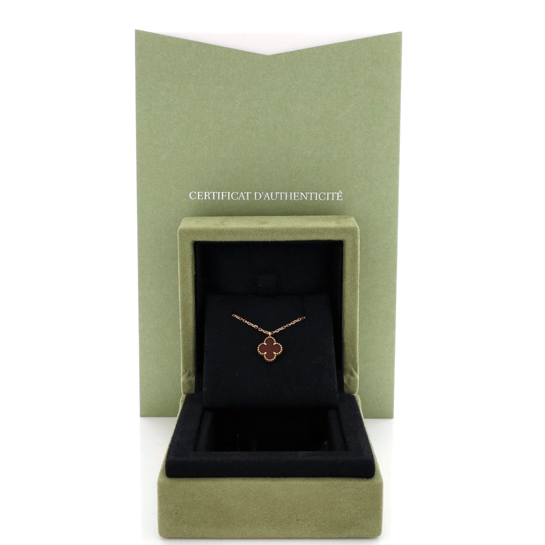 Sweet Alhambra Pendant Necklace 18K Rose Gold and Carnelian
