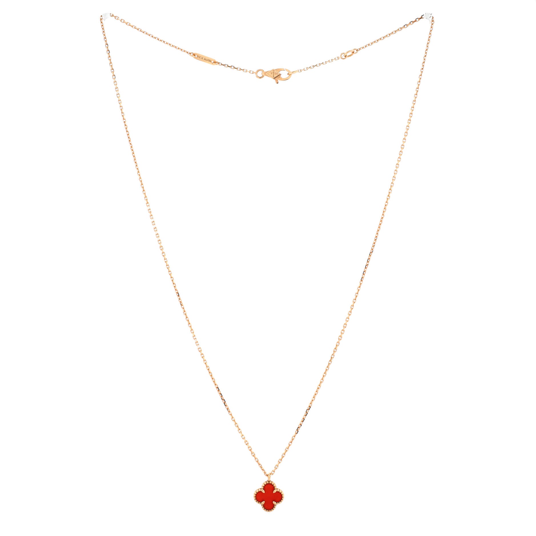 Sweet Alhambra Pendant Necklace 18K Rose Gold and Carnelian