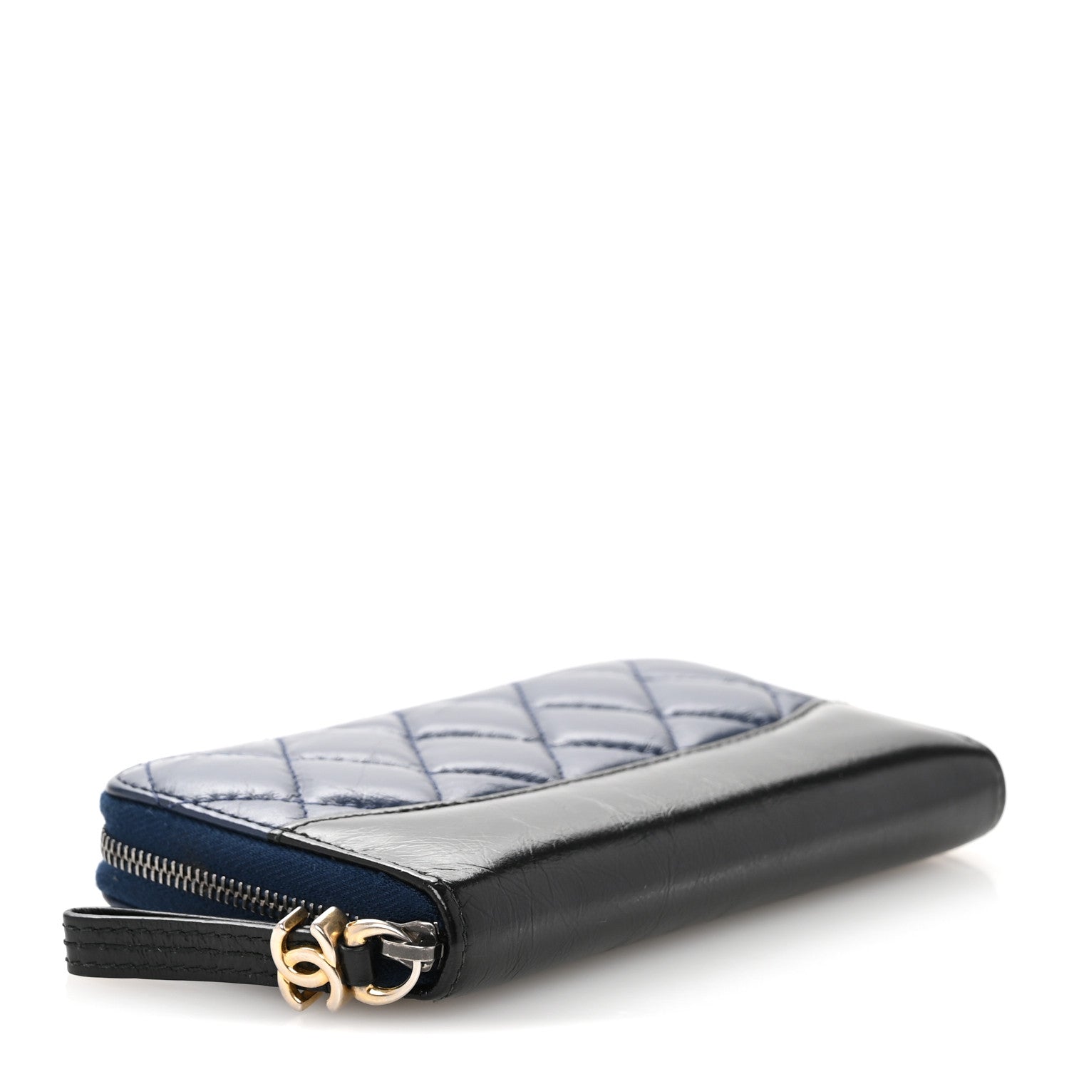 Aged Calfskin Quilted Small Gabrielle Zip Around Wallet Blue Black