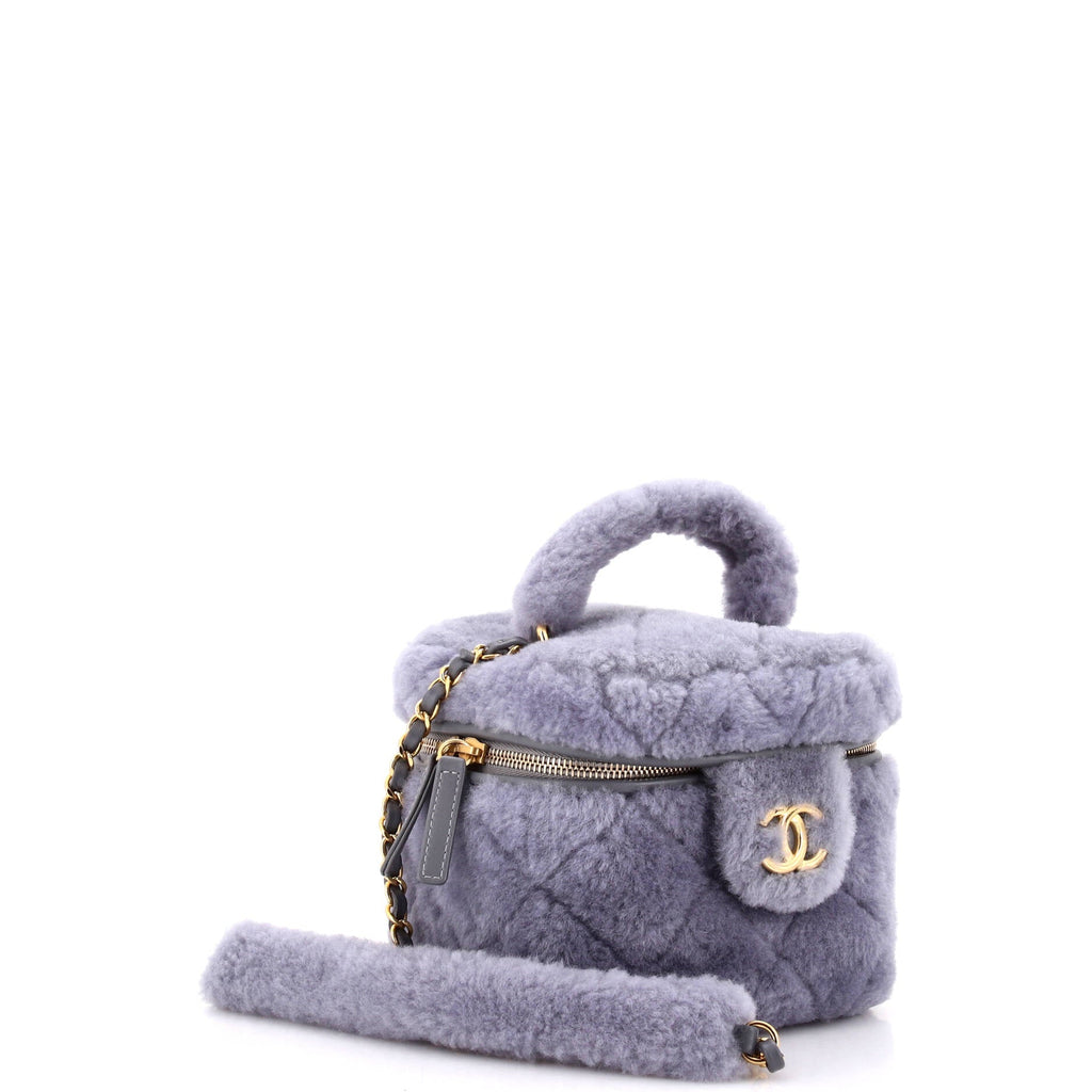 Coconing Top Handle Vanity Case with Chain Quilted Shearling Small