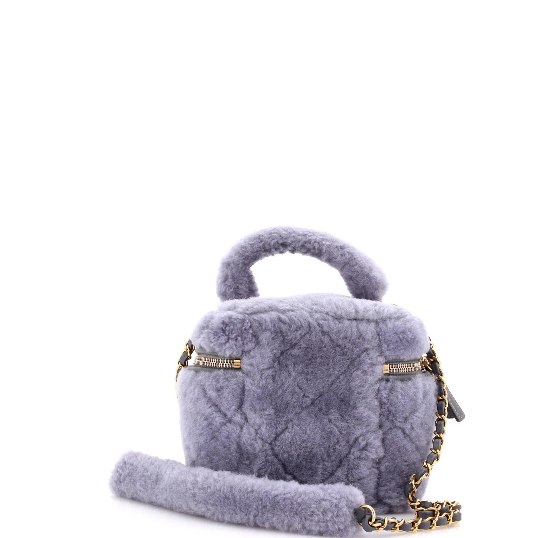 Coconing Top Handle Vanity Case with Chain Quilted Shearling Small