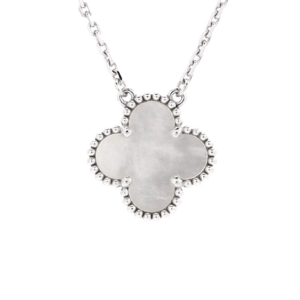 Vintage Alhambra Pendant Necklace 18K White Gold and Mother of Pearl