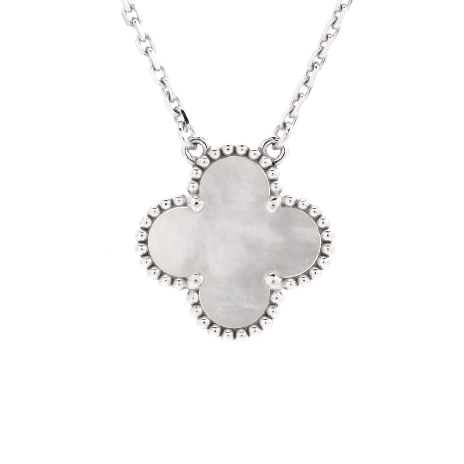 Vintage Alhambra Pendant Necklace 18K White Gold and Mother of Pearl