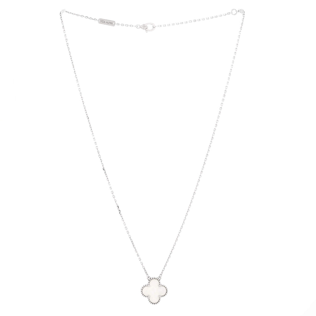 Vintage Alhambra Pendant Necklace 18K White Gold and Mother of Pearl