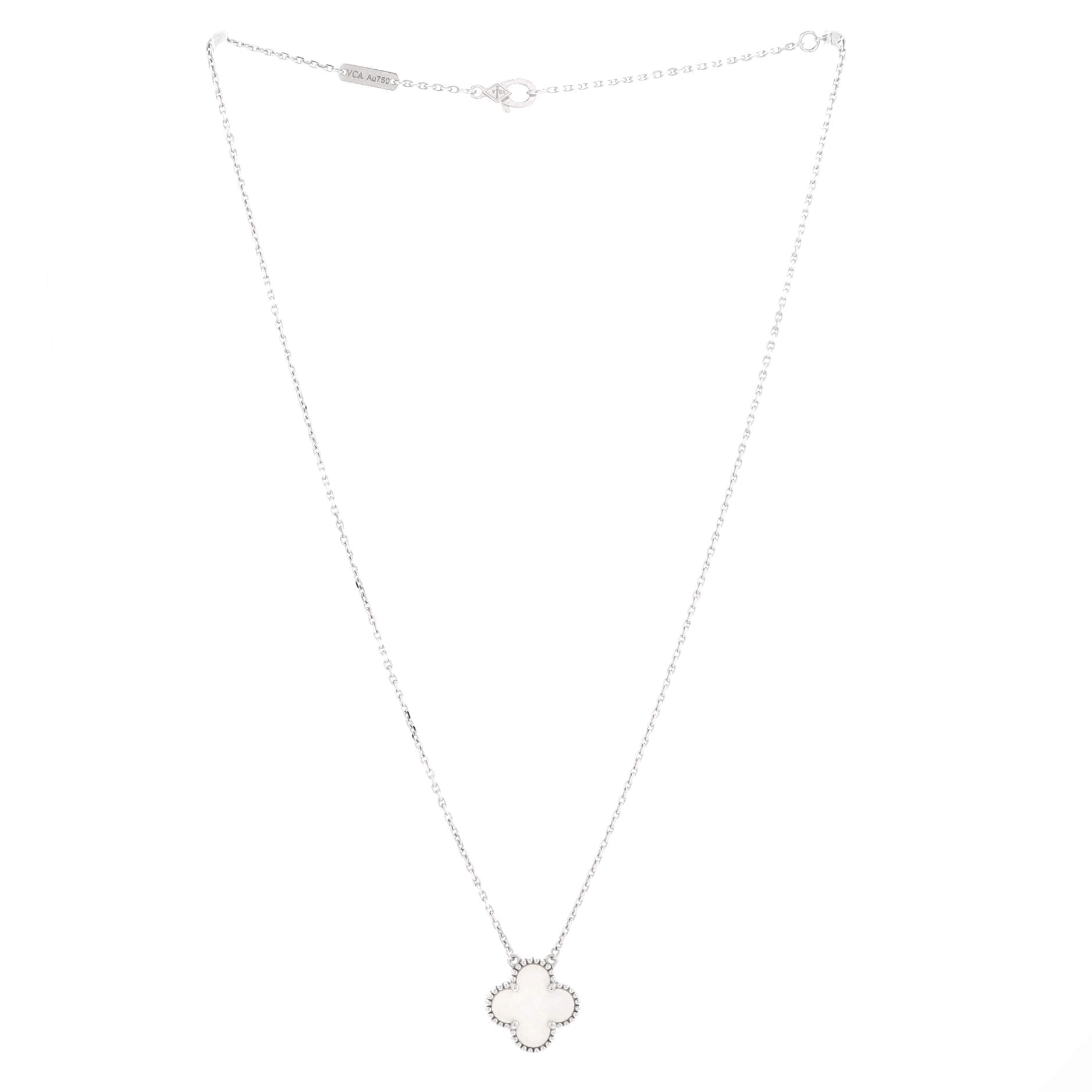 Vintage Alhambra Pendant Necklace 18K White Gold and Mother of Pearl