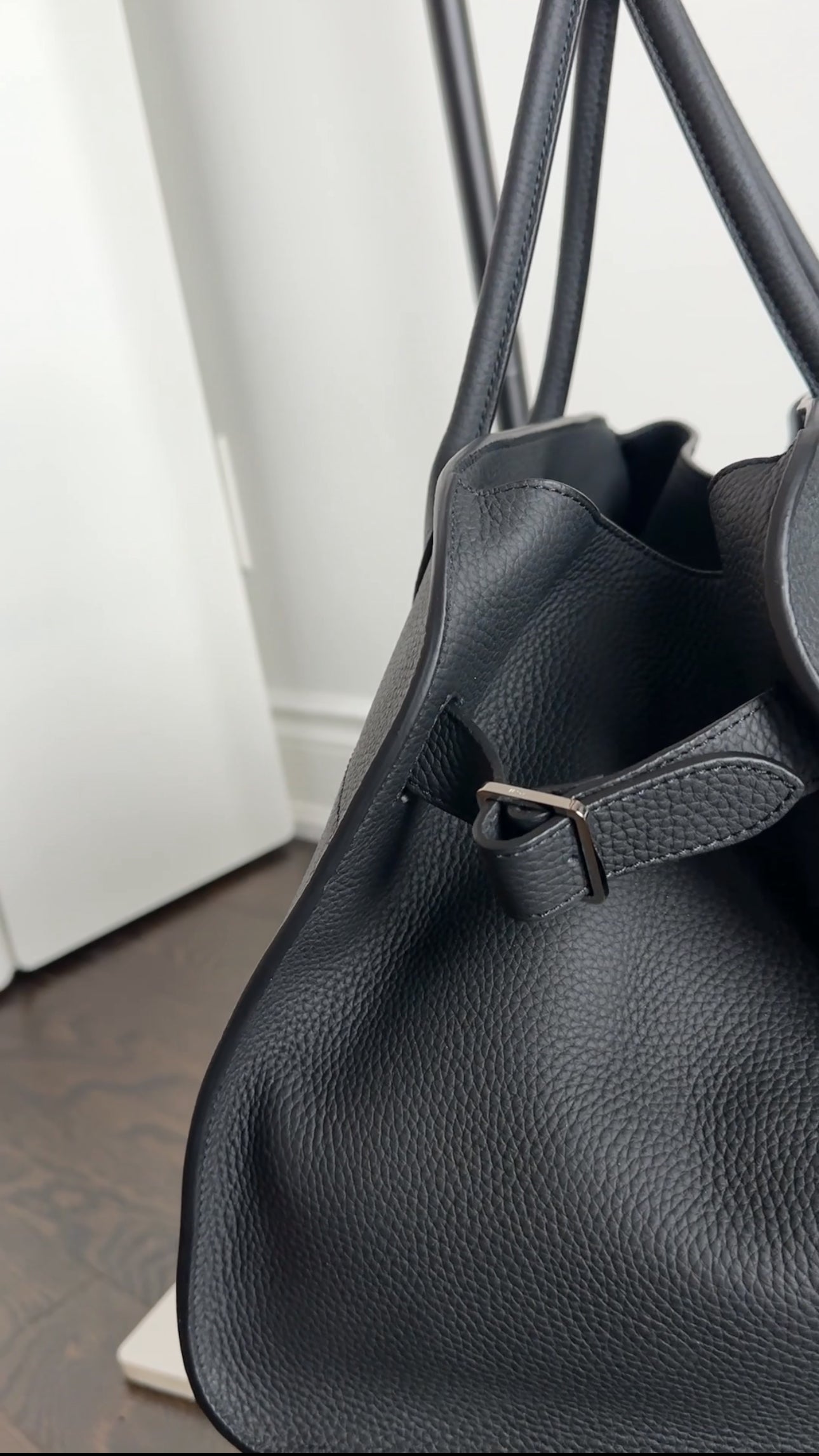 The Row Black Matte Grained Leather Soft Margaux 15 Tote Bag