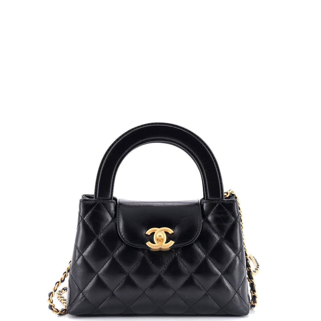 Kelly Top Handle Shopping Bag Quilted Shiny Aged Calfskin Mini