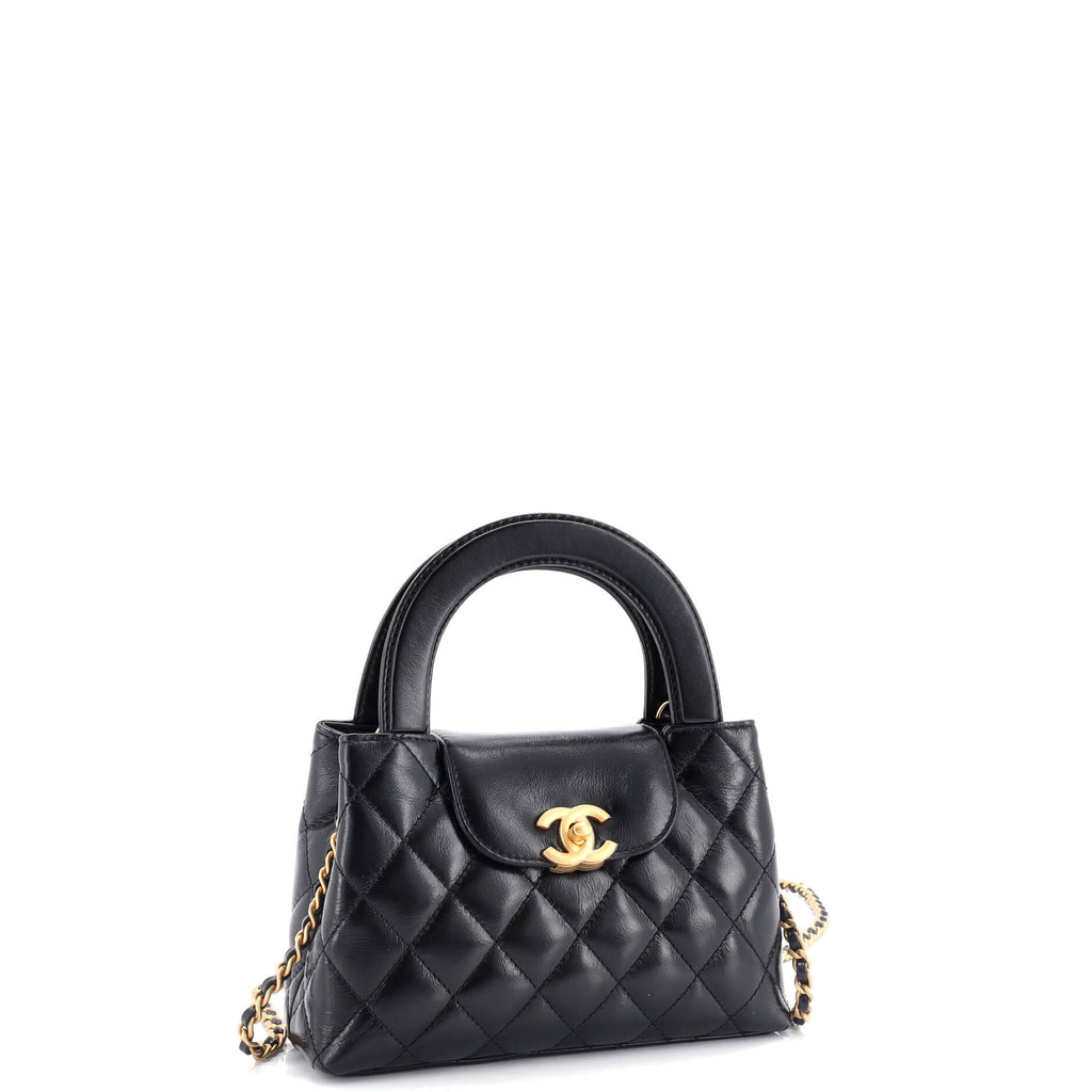Kelly Top Handle Shopping Bag Quilted Shiny Aged Calfskin Mini