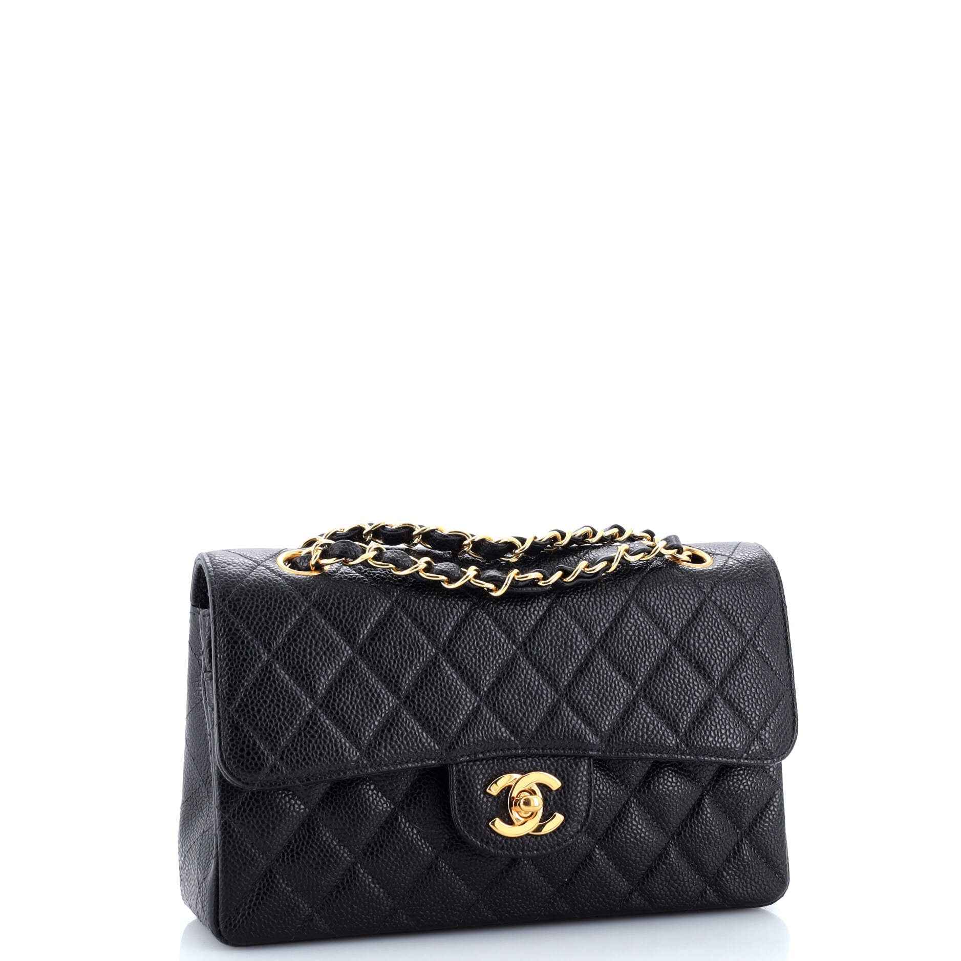 Vintage Classic Double Flap Bag Quilted Caviar Small