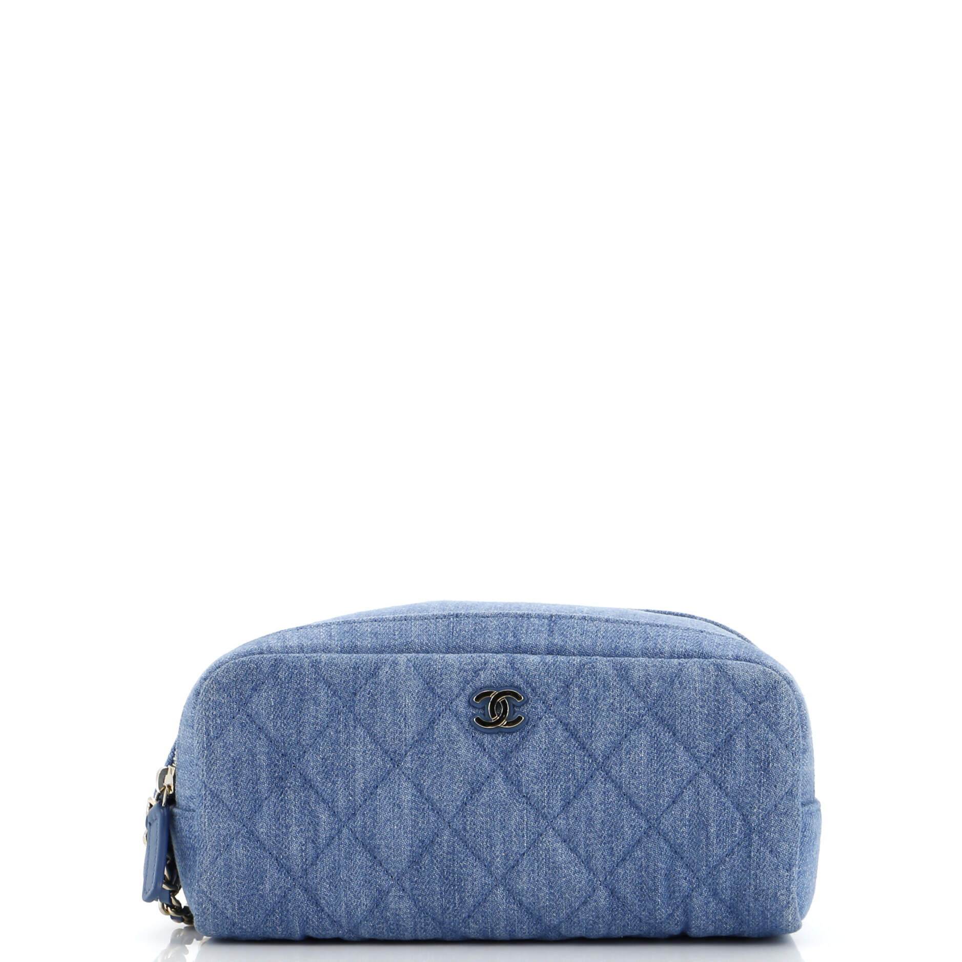 Double Zip Toiletry Pouch Quilted Denim