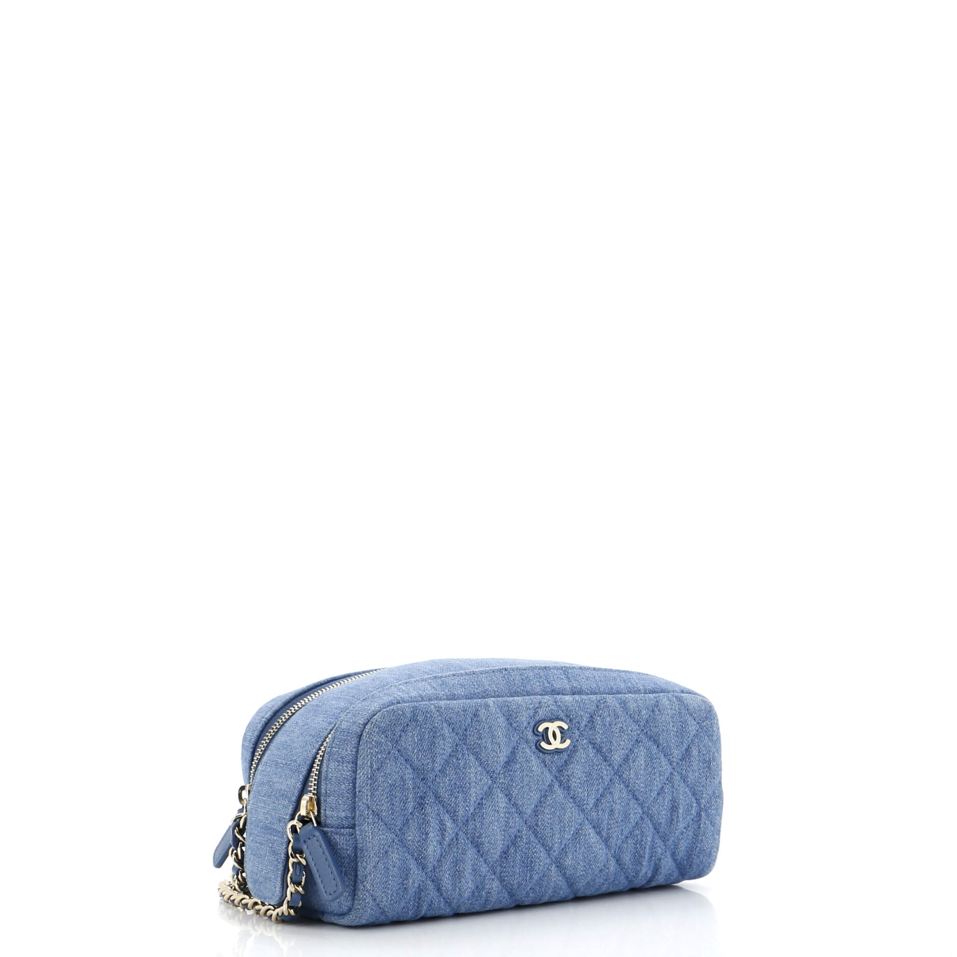Double Zip Toiletry Pouch Quilted Denim