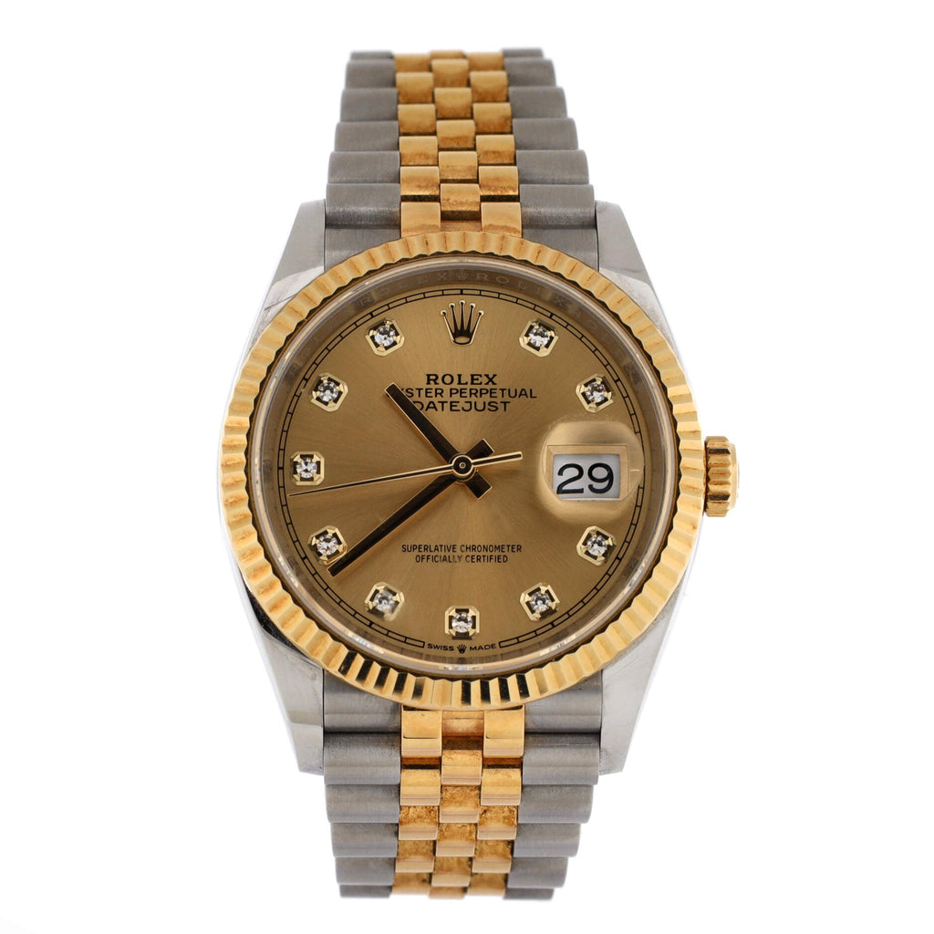 Oyster Perpetual Datejust Automatic Watch Stainless Steel and Yellow Gold with Diamond Markers 36
