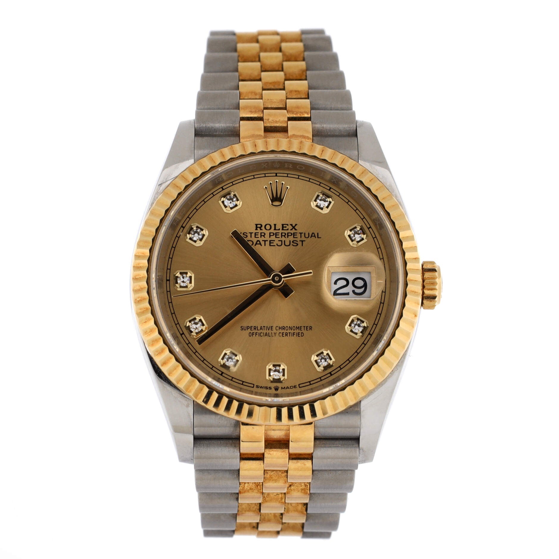 Oyster Perpetual Datejust Automatic Watch Stainless Steel and Yellow Gold with Diamond Markers 36