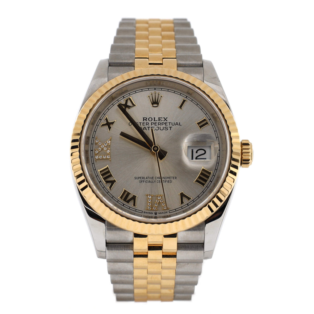 Oyster Perpetual Datejust Automatic Watch Stainless Steel and Yellow Gold with Diamond VI and IX Numerals 36