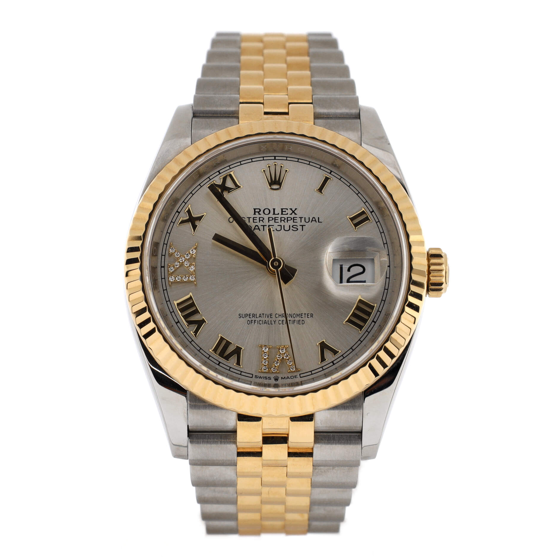 Oyster Perpetual Datejust Automatic Watch Stainless Steel and Yellow Gold with Diamond VI and IX Numerals 36